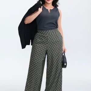 Geometric Print Stretchy Waist Wide-Leg Pants